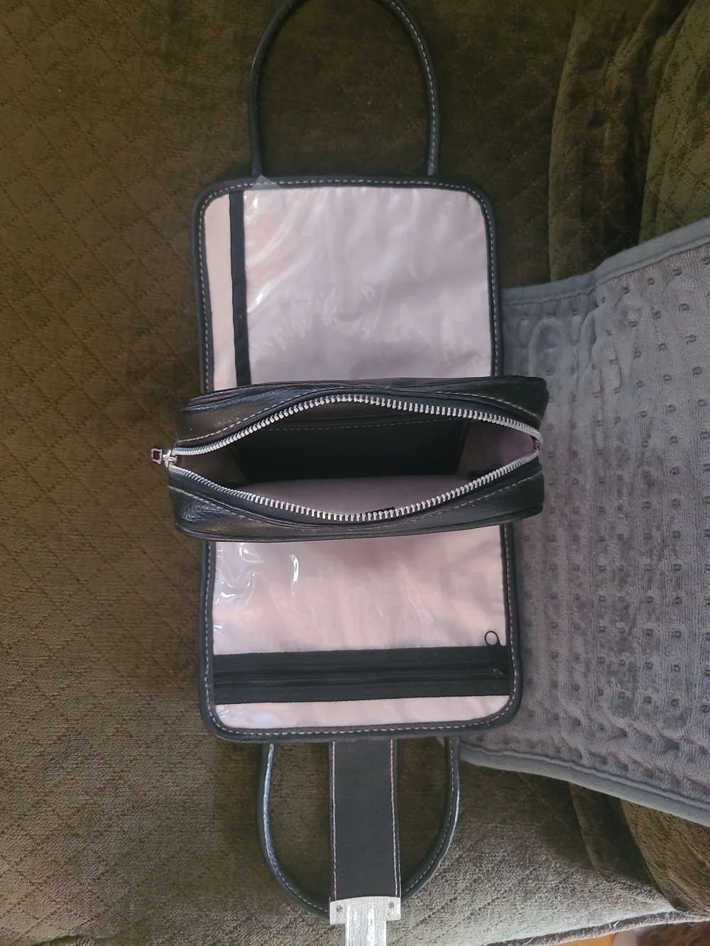 Victoria's Secret Black Cosmetic Case with Pink Stitching and Silver Lock